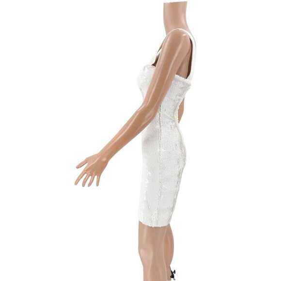 Galvan London Dress White Sequin Chiffon Mini FR34 US2 | Designer Cocktail Party - Picture 5 of 7